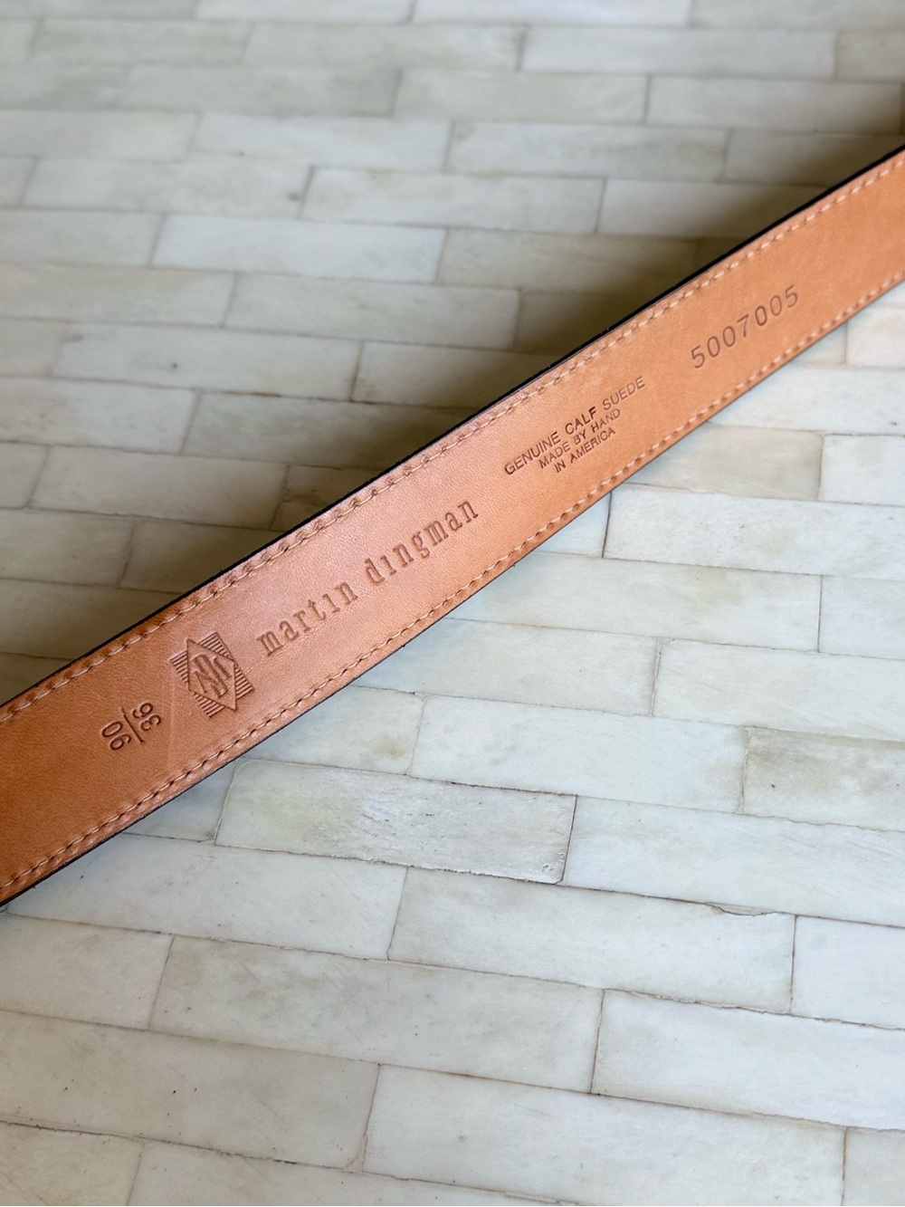 Martin Dingman Brown Calf Suede Men's Belt with Silver Buckle Made in USA 36 - Picture 5 of 6